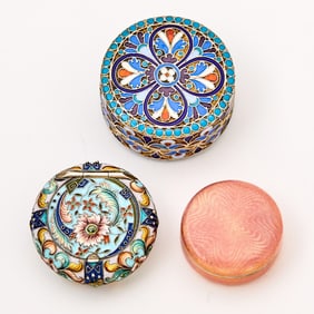 Three Russian Silver and Enamel Pill Boxes