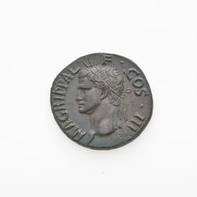 Head of Agrippa, struck by Caligula. c. 35-40 C.E. AE As. (11.27g, 28mm).