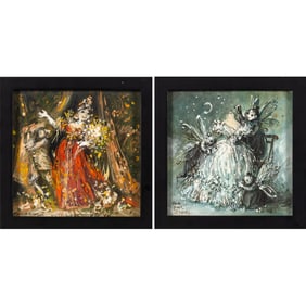 Two small framed watercolors by Desmond Heeley