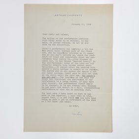 An excellent 1960 letter from Arthur Laurents about Ethel Merman's performance in Gypsy