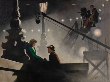 A moody noir painting titled On Set