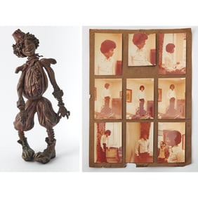 An original bronze maquette with photos of Michael Jackson's "Scarecrow" Costume in The Wiz