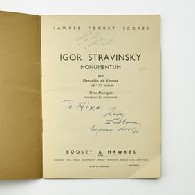 Association copy of Stravinsky's "Momentum pro Gesulado di Venosa"
