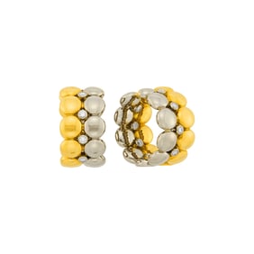 Cartier Pair of Two-Color Gold and Diamond 'Honeymoon' Hoop Earclips, France