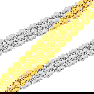 Cartier Reversible Two-Color Gold and Diamond 'Honeymoon' Bracelet, France: 18 kt. yellow and white gold, 40 collet-set round diamonds weighing 3.20 cts., signed Cartier, no. 732751, with maker's mark and French assay mark, ap. 62.2 dwts. Length 6 5/16 inches. Diamonds: