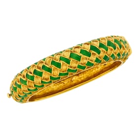 Tiffany & Co. Gold and Green Enamel Bangle Bracelet