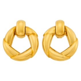 Cartier Pair of Gold Door Knocker Hoop Pendant-Earrings