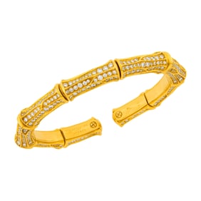 Cartier Gold and Diamond Bamboo Bangle Bracelet, France