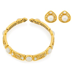 Marina B Gold, Steel, Mabé and Mother-of-Pearl, Imitation Pearl and Diamond Choker Necklace and