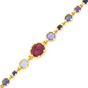 JAR Gold, Cabochon Ruby and Sapphire and Cultured Pearl Bracelet, France