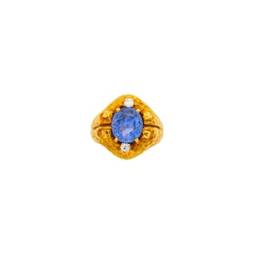 David Webb Hammered Gold, Sapphire and Diamond Ring