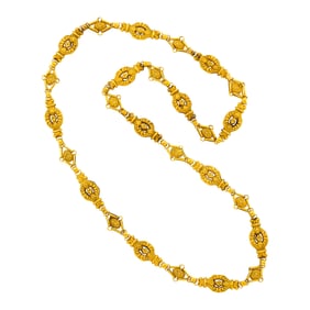 Antique Long Repoussé Gold Link Necklace