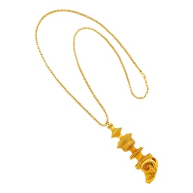 Attributed to Castellani Etruscan Revival Gold Ram's Head Pendant with Chain Necklace