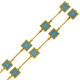 Castellani Pair of Archaeological Revival Gold and Micromosaic Bracelets