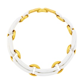 David Webb Hammered Gold and White Enamel Link Necklace