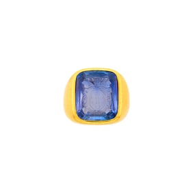 Mounted by Verdura Gold and Sapphire Intaglio Ring