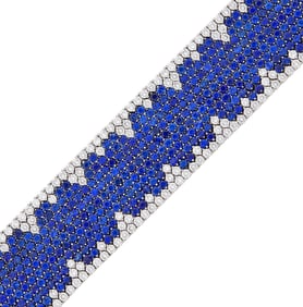 Attributed to Fred Leighton Wide White Gold, Sapphire and Diamond Bracelet
