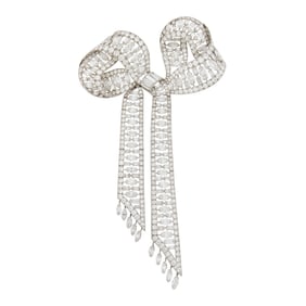 Platinum and Diamond Bow Brooch
