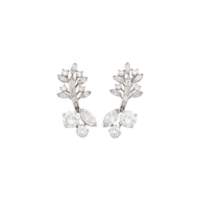 Attributed to Oscar Heyman & Brothers Pair of Platinum and Diamond Pendant-Earclips