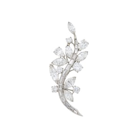 Attributed to Oscar Heyman & Brother Platinum and Diamond Foliate Brooch