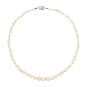 Natural Pearl Necklace with Platinum and Diamond Clasp
