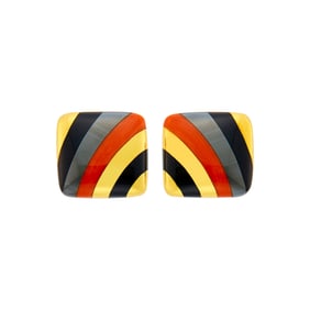 Tiffany & Co. Pair of Gold, Black Jade, Hematite, and Coral Earclips