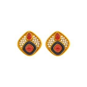 Marina B Pair of Gold, Carnelian, Black Onyx and Diamond Earclips, France