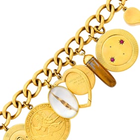 Gold, Metal and Gem-Set Charm Bracelet