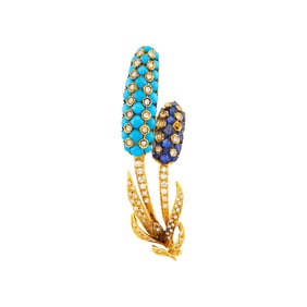 Tiffany & Co. Gold, Turquoise, Sapphire and Diamond Cattail Brooch