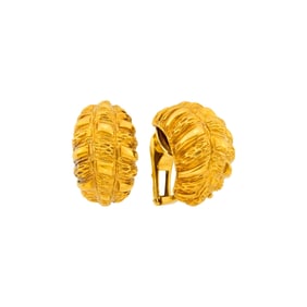 Pair of Gold Bombé Half-Hoop Earclips