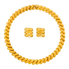 Tiffany & Co. Gold 'San Marco Link' Necklace and Pair of Earclips