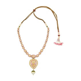 Indian Gold, Multicolored Enamel, Foil-Backed Diamond, Golden Cultured and Seed Pearl, Pink