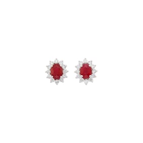 Pair of White Gold, Ruby and Diamond Earrings