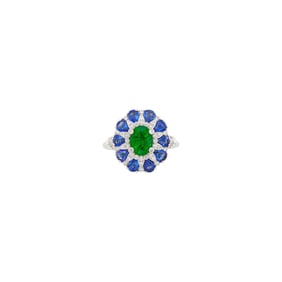 Platinum, Emerald, Sapphire and Diamond Ring