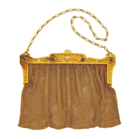 Antique Gold, Emerald and Diamond Mesh Evening Bag