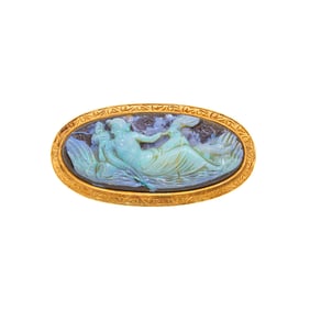 Antique Gold and Carved Boulder Opal Cameo Brooch