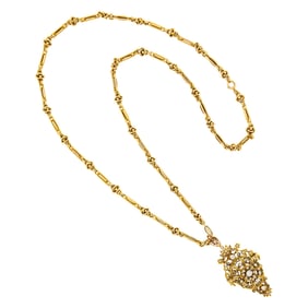 Gold and Diamond Pendant-Brooch with Chain Necklace