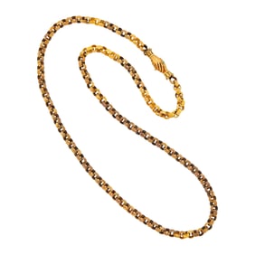 Long Antique Gold Muff Chain Necklace