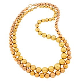 Pair of Yellow and Rose Gold Bead Necklaces