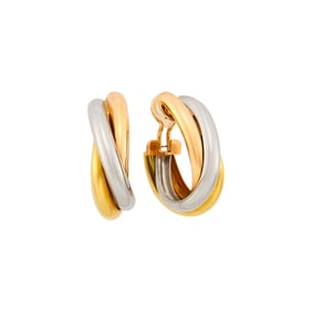 Cartier Pair of Tricolor Gold 'Trinity' Hoop Earrings