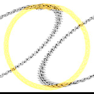 Braided Gold Link Necklace: 14 kt., signed Z + F, ap. 36 dwts. Length 16 inches. Width 1/4 inch.