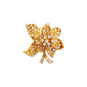 Gold and Diamond Flower Clip-Brooch