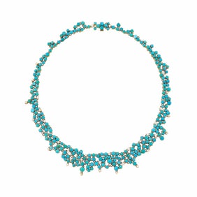 Gold, Turquoise and Diamond Necklace