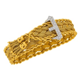 Hammerman Brothers Two-Color Gold and Diamond Slide Mesh Tassel Bracelet