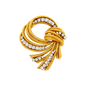 Gold and Diamond Clip-Brooch