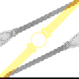 Chopard Two-Color Gold, Diamond and Colored Diamond Mesh Wristwatch: 18 kt. yellow and white gold, mechanical, single-cut diamond-set numberless dial, black hands, 18 round diamonds ap. .70 ct., 18 small orangy yellow single-cut diamonds, case dia. ap. 23 mm., mesh bra
