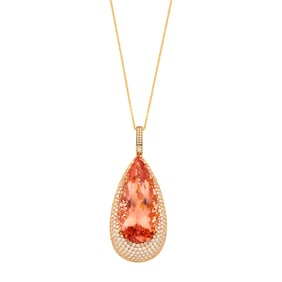 Rose Gold, Morganite and Diamond Pendant with Chain Necklace