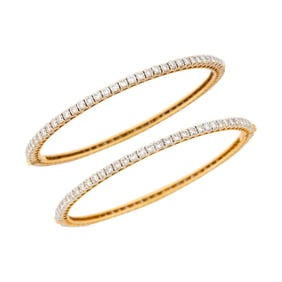 Pair of Gold and Diamond Bangle Bracelets