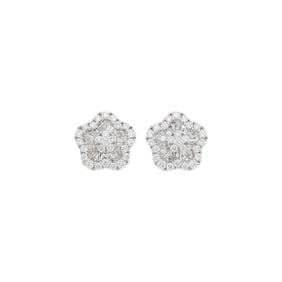 Pair of White Gold and Diamond Flower Earrings