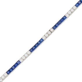 Oscar Heyman & Brothers Platinum, Sapphire and Diamond Straightline Bracelet